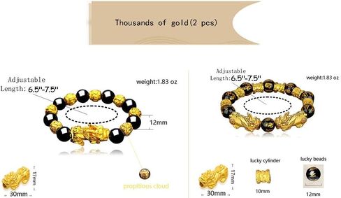 BEAUTEVER Feng Shui Lucky Nafu Wealth Bracelet Pi Xiu Pi Yao Black Beads Obsidian Friendship Charm Bracelet for Men Women Adjustable Set in Saudi Arabia