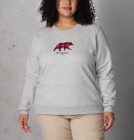 Columbia Women's Hart Mountain II Graphic Crew, Light Grey Heather/Bearly Plaid, XX-Large in Saudi Arabia