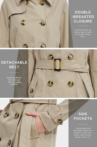 Orolay Women's Mid-length Jacket Double Breasted Trench Coat with Belt in Saudi Arabia