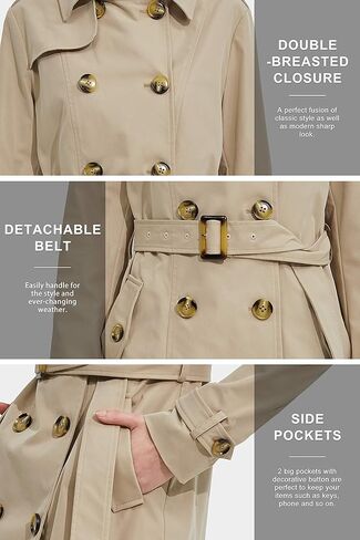 Orolay Women's Mid-length Jacket Double Breasted Trench Coat with Belt in Kuwait