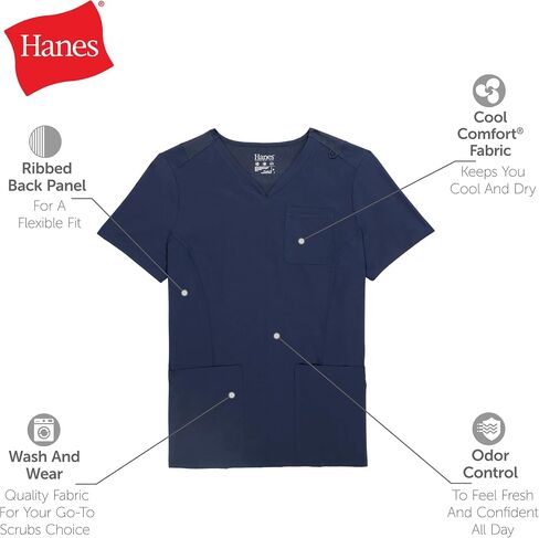 قميص Hanes النسائي ذو الحجم الكبير للعناية الصحية، قمصان قابلة للتمدد ماصة للرطوبة، لوحة خلفية مضلعة in Saudi Arabia