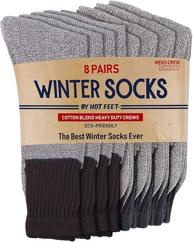 جوارب ساخنة في الهواء الطلق للرجال، كعب وأصابع القدم معززة، قطن، 8 حزمة جوارب الطاقم ، مقاسات أحذية الرجال 6 - 12. 5 in Kuwait