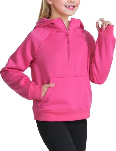 KEREDA كنزات بغطاء للرأس مبطنة بالصوف للفتيات بلوفر بنصف سحاب وأكمام طويلة وياقة مقصوصة 5-14 سنة in Kuwait