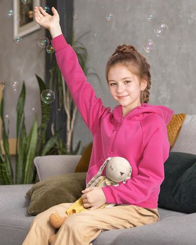 KEREDA كنزات بغطاء للرأس مبطنة بالصوف للفتيات بلوفر بنصف سحاب وأكمام طويلة وياقة مقصوصة 5-14 سنة in Kuwait