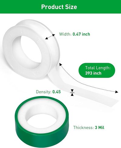 XEHAHOSH 4 Roll Plumbers Tape, -374 to 536 Degree F Temperature Range, Teflon Tape, Plumbing Tape, Duct Tape, High Density 0.45g/cm, Used for Water Pipes, faucets, valves, L 390 in x W 0.47 in³.Green in Kuwait