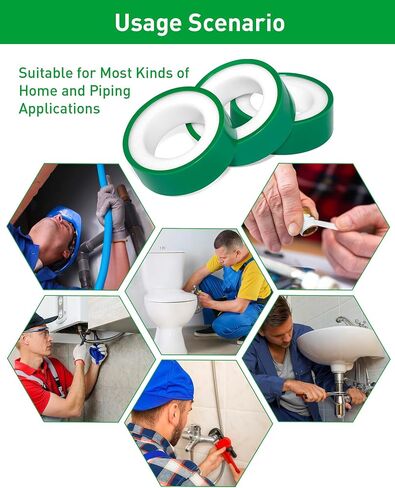 XEHAHOSH 4 Roll Plumbers Tape, -374 to 536 Degree F Temperature Range, Teflon Tape, Plumbing Tape, Duct Tape, High Density 0.45g/cm, Used for Water Pipes, faucets, valves, L 390 in x W 0.47 in³.Green in Kuwait