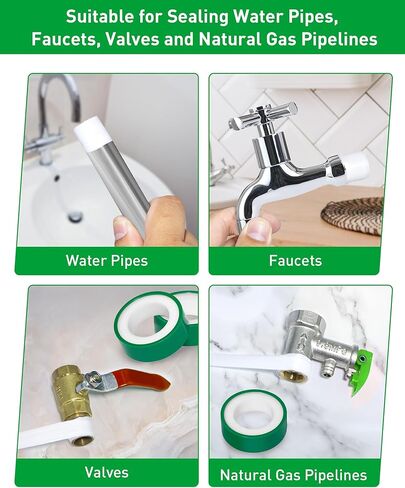XEHAHOSH 4 Roll Plumbers Tape, -374 to 536 Degree F Temperature Range, Teflon Tape, Plumbing Tape, Duct Tape, High Density 0.45g/cm, Used for Water Pipes, faucets, valves, L 390 in x W 0.47 in³.Green in Kuwait