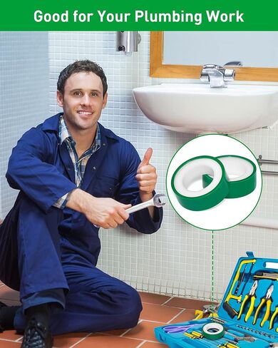 XEHAHOSH 4 Roll Plumbers Tape, -374 to 536 Degree F Temperature Range, Teflon Tape, Plumbing Tape, Duct Tape, High Density 0.45g/cm, Used for Water Pipes, faucets, valves, L 390 in x W 0.47 in³.Green in Kuwait