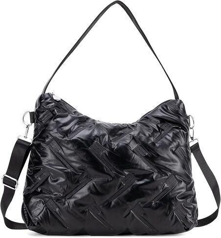 حقيبة مبطنة للنساء، حقائب هوبو، حقائب يد بسحاب، حقائب يد منتفخة، حقيبة كتف كبيرة من النايلون للترفيه اليومي in Kuwait