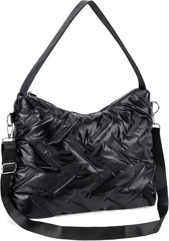 حقيبة مبطنة للنساء، حقائب هوبو، حقائب يد بسحاب، حقائب يد منتفخة، حقيبة كتف كبيرة من النايلون للترفيه اليومي in Kuwait