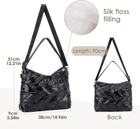 حقيبة مبطنة للنساء، حقائب هوبو، حقائب يد بسحاب، حقائب يد منتفخة، حقيبة كتف كبيرة من النايلون للترفيه اليومي in Kuwait