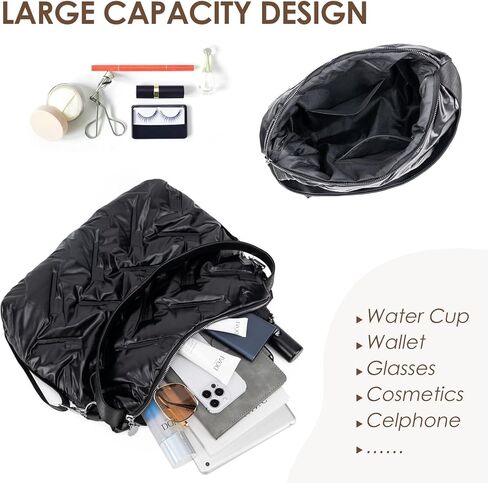 حقيبة مبطنة للنساء، حقائب هوبو، حقائب يد بسحاب، حقائب يد منتفخة، حقيبة كتف كبيرة من النايلون للترفيه اليومي in Kuwait