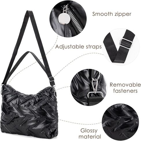 حقيبة مبطنة للنساء، حقائب هوبو، حقائب يد بسحاب، حقائب يد منتفخة، حقيبة كتف كبيرة من النايلون للترفيه اليومي in Kuwait