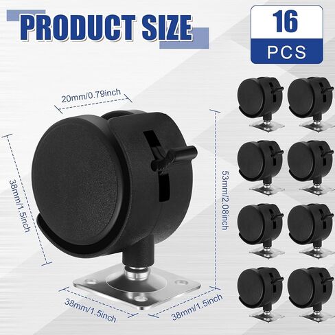 Barydat 8 Pcs 1.5 Inch Furniture Casters Swivel Replacement Wheels Small Nylon Plastic Castor Wheels with 32 Screws and 1 Screwdriver for Rolling Cart Table Chair Cabinet, Black in Saudi Arabia