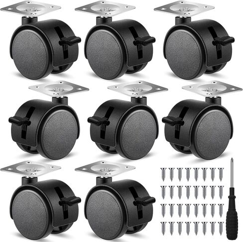 Barydat 8 Pcs 1.5 Inch Furniture Casters Swivel Replacement Wheels Small Nylon Plastic Castor Wheels with 32 Screws and 1 Screwdriver for Rolling Cart Table Chair Cabinet, Black in Saudi Arabia