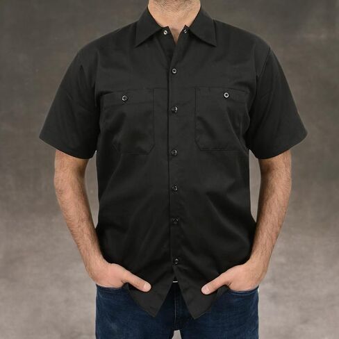 Milwaukee Leather MDM11669 Black Button Up Heavy-Duty Work Shirt for Men's, Classic Mechanic Work Shirt w/Pockets in Saudi Arabia