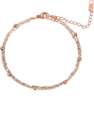 أساور للكاحل للنساء من CEYIYA Rosegold - قابلة للتعديل ذات طبقات وردية رائعة، خلخال على شكل قلب للفتيات المراهقات، السيدات - أزياء الفولاذ المقاوم للصدأ رابط القدم in Kuwait
