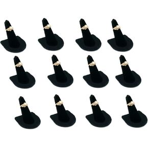 RJ Displays 2 Piece Pack Plush Black Velvet Ring Finger Jewelry Holder Showcase Display Stands to Display Rings Wedding Rings
