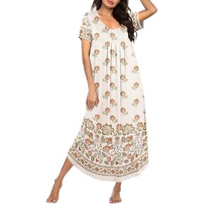 Ekouaer Women's Short Sleeve Long Nightgown Pleated Sleep Dress Soft Nightshirt Sleepwear Lounge Dresses in Saudi Arabia