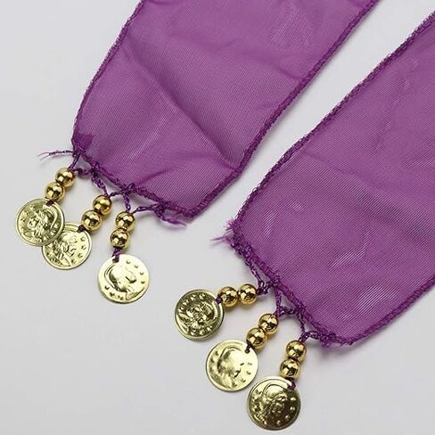 Women's Belly Dance Hip Scarves Wave Wrap Skirts with 128 Gold Coins Chiffon Belly Dance Coin Belt with Bracelets in Kuwait