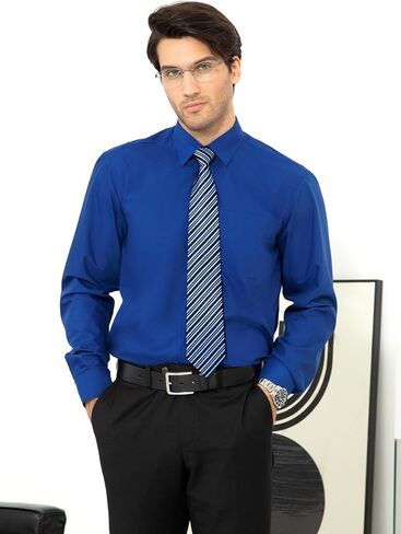 Men's Solid Long Sleeve Dress Shirt with Matching Tie and Handkerchief Set Classic Button Down Formal Business Shirts in Saudi Arabia