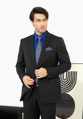 Men's Solid Long Sleeve Dress Shirt with Matching Tie and Handkerchief Set Classic Button Down Formal Business Shirts in Saudi Arabia