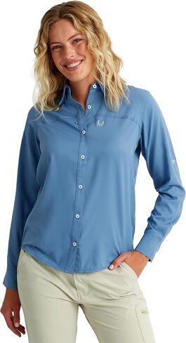 HUK Women's Tide Point Pattern Long Sleeve Shirt, Button in Saudi Arabia
