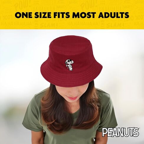 Peanuts Sleeping Snoopy Corduroy Bucket Hat, Burgundy, Medium/Large in Saudi Arabia