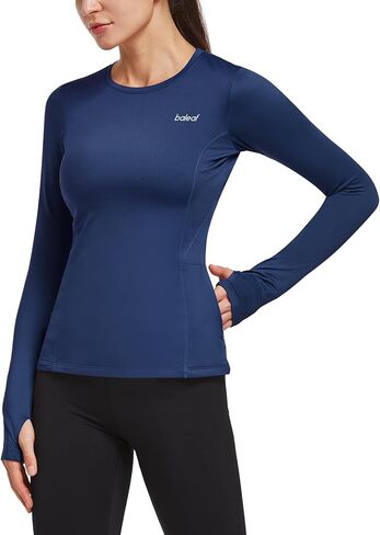 BALEAF Women's Thermal Fleece Tops Long Sleeve Winter Running Gear for Cold Weather with Thumbholes Zipper Pocket Navy Size M in Saudi Arabia