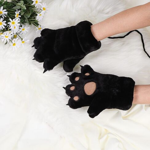 Kids Winter Gloves Cartoon Plush Paw Mittens Keep Warm Glove with Neck Rope Girls Boys Cosplay Costume Gloves in Saudi Arabia