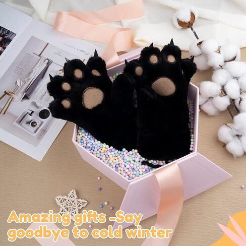 Kids Winter Gloves Cartoon Plush Paw Mittens Keep Warm Glove with Neck Rope Girls Boys Cosplay Costume Gloves in Saudi Arabia