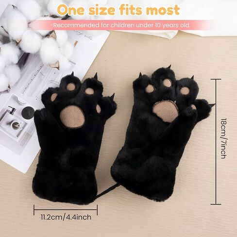 Kids Winter Gloves Cartoon Plush Paw Mittens Keep Warm Glove with Neck Rope Girls Boys Cosplay Costume Gloves in Saudi Arabia