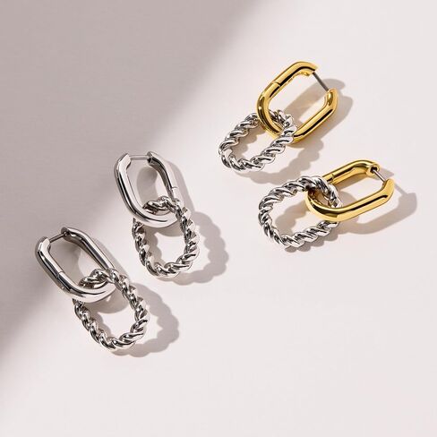 Ana Luisa | Double Hoop Earring - Ash Double | 14K Gold Plated Earrings & 2-in1 Unique Design | Hypoallergenic, Water-Resistant & Tarnish-Free Earrings | 14K Gold Earrings | Surgical Steel Posts in Saudi Arabia
