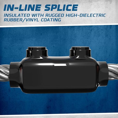 OhLectric Black Insulated Inline Splice Connector, Wire Range 250-6, Allen Hex 5/16, Rubber Vinyl Coated Prefilled w/Oxide Inhibitor Easy Entry 4.13" x 1.3" x 2.14", 2 Set Screws (Pack of 4) OL-73138 in Saudi Arabia
