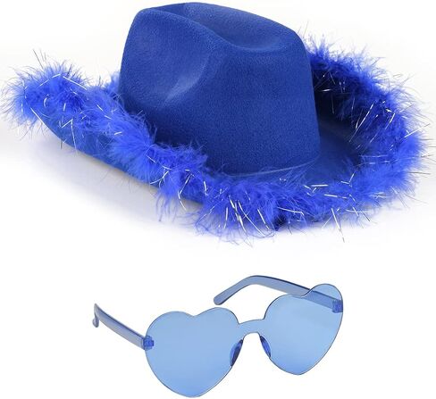 Funcredible St Patrick's Day Cowgirl Hat with Glasses - Halloween Cowboy Hat with Feathers - Cow Girl Costume Accessories - Fun Bride Western Rodeo Party Hats and Goggles for Women, Girls, and Kids in Kuwait