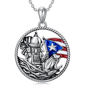 LEECCI Valentine's Day Gifts for Her Puerto Rico Necklace 925 Sterling Silver Puerto Rico Flag Pendant Puerto Rico Jewelry Gifts for Men Women Puerto Ricans in Kuwait