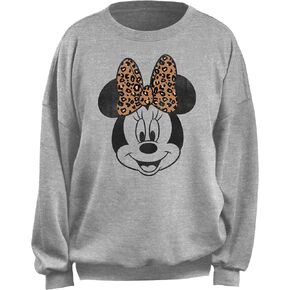 Disney Women's Junior's Modern Minnie Face Leopard Oversized Fleece, Heather Grey, Large in Saudi Arabia