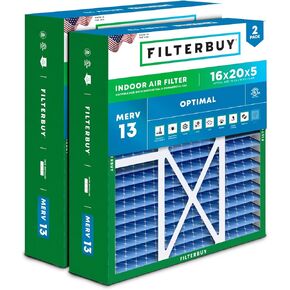 Filterbuy 16x20x5 Air Filter MERV 13 Optimal Defense (2-Pack), Pleated HVAC AC Furnace Air Filters Replacement for Honeywell FC100A1003 (Actual Size: 15.38 x 19.75 x 4.38 Inches)