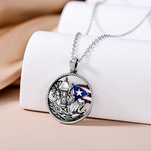 LEECCI Valentine's Day Gifts for Her Puerto Rico Necklace 925 Sterling Silver Puerto Rico Flag Pendant Puerto Rico Jewelry Gifts for Men Women Puerto Ricans in Saudi Arabia