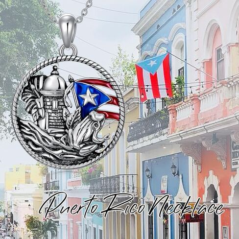 LEECCI Valentine's Day Gifts for Her Puerto Rico Necklace 925 Sterling Silver Puerto Rico Flag Pendant Puerto Rico Jewelry Gifts for Men Women Puerto Ricans in Saudi Arabia