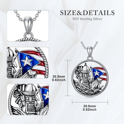 LEECCI Valentine's Day Gifts for Her Puerto Rico Necklace 925 Sterling Silver Puerto Rico Flag Pendant Puerto Rico Jewelry Gifts for Men Women Puerto Ricans in Saudi Arabia