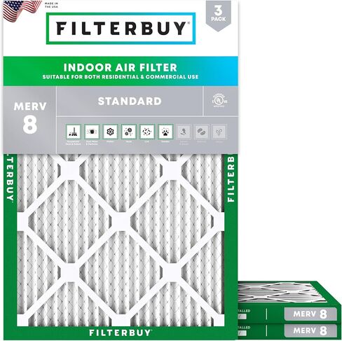 مرشح هواء Filterbuy 10x30x1 MERV 8 Dust Defense (3 عبوات)، استبدال مرشحات هواء فرن HVAC AC المطوية (الحجم الفعلي: 9.75 × 29.75 × 0.75 بوصة) in Kuwait