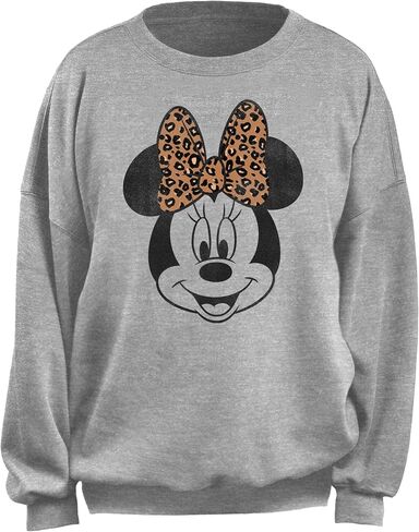 Disney Women's Junior's Modern Minnie Face Leopard Oversized Fleece, Heather Grey, Large in Saudi Arabia