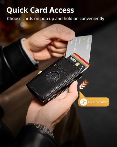 محفظة ايرتاج للرجال من يسيو، متوافقة مع ابل ايرتاج، محفظة جلدية ذكية بخاصية حجب تقنية تحديد الهوية بموجات الراديو، حامل بطاقات منبثق مع مشبك نقود ونافذة لبطاقة الهوية، اسود in Kuwait