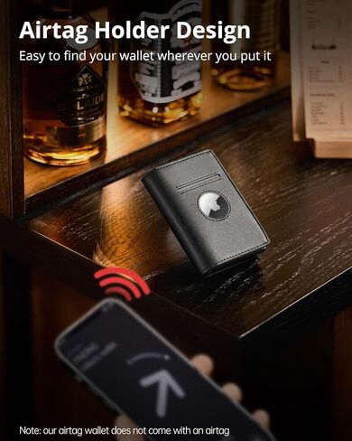 محفظة ايرتاج للرجال من يسيو، متوافقة مع ابل ايرتاج، محفظة جلدية ذكية بخاصية حجب تقنية تحديد الهوية بموجات الراديو، حامل بطاقات منبثق مع مشبك نقود ونافذة لبطاقة الهوية، اسود in Kuwait