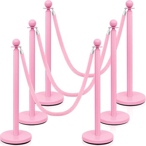 Ferraycle Stainless Steel Stanchions Post Queue, 5 ft Pink Velvet Rope Red Carpet Ropes and Poles, 38 Inch Pink Crowd Control Barriers Sand Injection Hollow Base Rope Safety Barriers Set, Pink in Kuwait