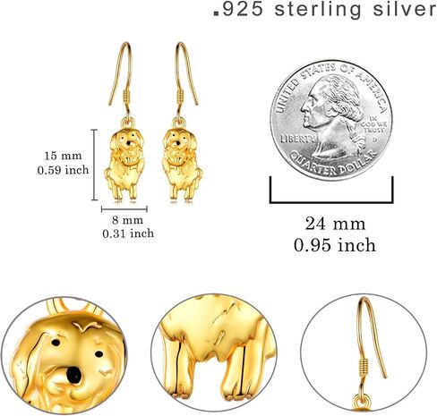 Dog Earrings 925 Sterling Silver Golden Retriever Dangle Drop Earrings Animal Lover Jewelry Dog Gifts for Women Girls Daughter, Sterling Silver, No Gemstone in Saudi Arabia