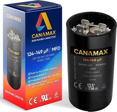 Canamax 124-149 فائق التوهج/MFD 220-250VAC مكثف بدء التشغيل الدائري - بديل لتشغيل محرك التيار المتردد أو تشغيل المروحة ومكيف الهواء البارد أو المضخة الحرارية in Saudi Arabia