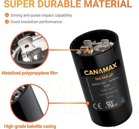 Canamax 124-149 فائق التوهج/MFD 220-250VAC مكثف بدء التشغيل الدائري - بديل لتشغيل محرك التيار المتردد أو تشغيل المروحة ومكيف الهواء البارد أو المضخة الحرارية in Saudi Arabia