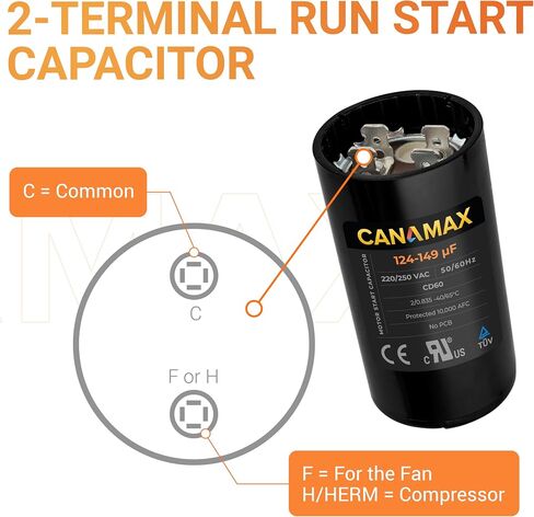 Canamax 124-149 فائق التوهج/MFD 220-250VAC مكثف بدء التشغيل الدائري - بديل لتشغيل محرك التيار المتردد أو تشغيل المروحة ومكيف الهواء البارد أو المضخة الحرارية in Saudi Arabia